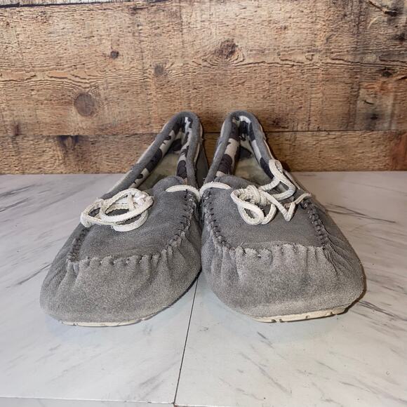 Ugg Grey Leather Ryder Slippers Elephant Jungle Liner Size 5 - Picture 3 of 12